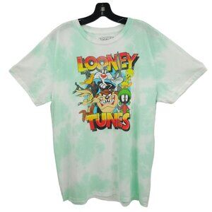 Looney Tunes Graphic Tee T Shirt Mens Size XL Crewneck Tie Dye Green White